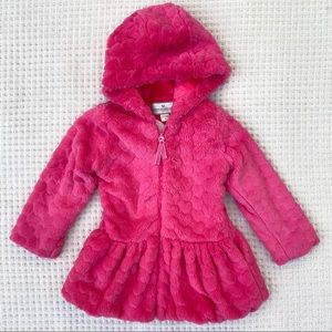 Girls fuchsia hearts faux fur hooded coat size 5
